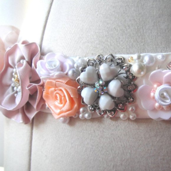 Bridal Wedding Sash Belt White-Salmon-Ivory New main image 7